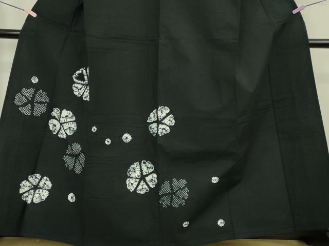 平和屋着物∴極上　夏物　浴衣　有松鳴海絞り　舞花文　黒地　綿　逸品　DZAB7501kh6