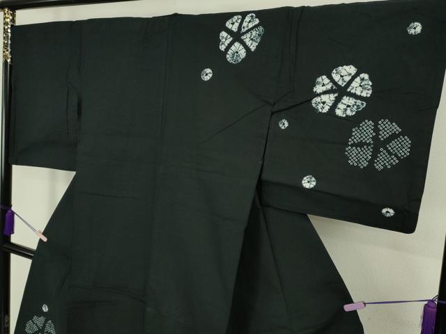 平和屋着物∴極上　夏物　浴衣　有松鳴海絞り　舞花文　黒地　綿　逸品　DZAB7501kh6