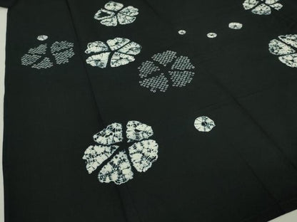 平和屋着物∴極上　夏物　浴衣　有松鳴海絞り　舞花文　黒地　綿　逸品　DZAB7501kh6