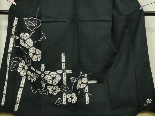 平和屋着物∴極上　夏物　浴衣　有松鳴海絞り　朝顔　黒地　綿　逸品　DZAB7502kh6