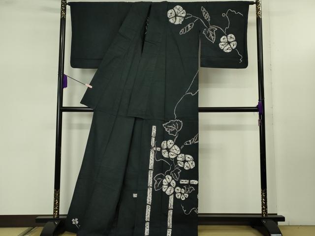 平和屋着物∴極上　夏物　浴衣　有松鳴海絞り　朝顔　黒地　綿　逸品　DZAB7502kh6