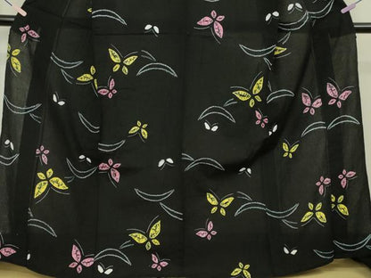 平和屋着物∴極上　夏物　浴衣　有松鳴海絞り　舞蝶文　黒地　綿　逸品　未使用　DZAB7503kh6