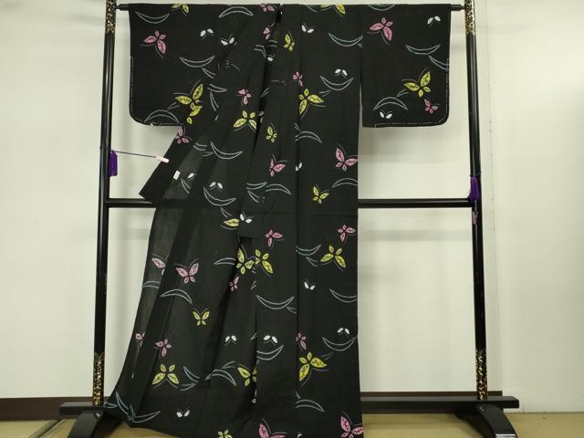平和屋着物∴極上　夏物　浴衣　有松鳴海絞り　舞蝶文　黒地　綿　逸品　未使用　DZAB7503kh6