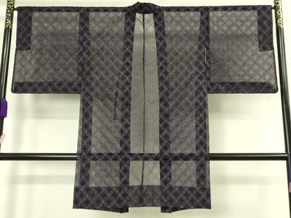 平和屋本店∞極上　長羽織　オーガンジー　スリーシーズン　春夏秋　塵除け　刺繍　レース　七宝文　黒地　逸品　DZAB7505kh6