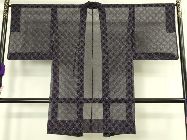平和屋本店∞極上　長羽織　オーガンジー　スリーシーズン　春夏秋　塵除け　刺繍　レース　七宝文　黒地　逸品　DZAB7505kh6