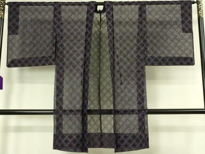 平和屋本店∞極上　長羽織　オーガンジー　スリーシーズン　春夏秋　塵除け　刺繍　レース　七宝文　黒地　逸品　DZAB7505kh6