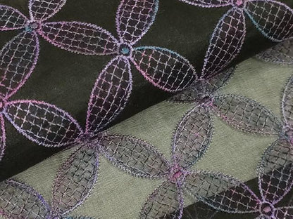 平和屋本店∞極上　長羽織　オーガンジー　スリーシーズン　春夏秋　塵除け　刺繍　レース　七宝文　黒地　逸品　DZAB7505kh6