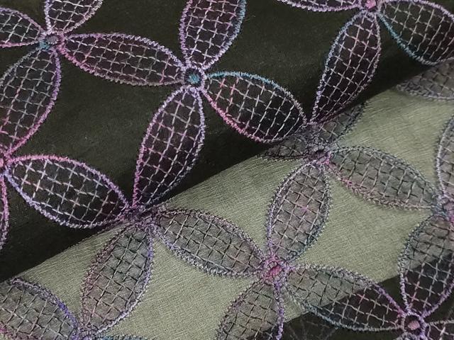 平和屋本店∞極上　長羽織　オーガンジー　スリーシーズン　春夏秋　塵除け　刺繍　レース　七宝文　黒地　逸品　DZAB7505kh6