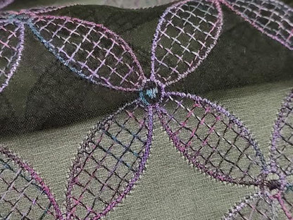 平和屋本店∞極上　長羽織　オーガンジー　スリーシーズン　春夏秋　塵除け　刺繍　レース　七宝文　黒地　逸品　DZAB7505kh6