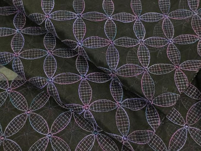 平和屋本店∞極上　長羽織　オーガンジー　スリーシーズン　春夏秋　塵除け　刺繍　レース　七宝文　黒地　逸品　DZAB7505kh6
