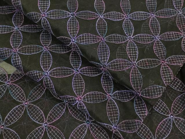 平和屋本店∞極上　長羽織　オーガンジー　スリーシーズン　春夏秋　塵除け　刺繍　レース　七宝文　黒地　逸品　DZAB7505kh6