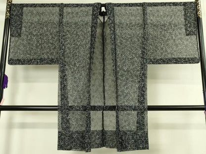 平和屋本店∞極上　長羽織　オーガンジー　スリーシーズン　春夏秋　塵除け　刺繍　レース　花菱　黒地　逸品　DZAB7516kh6