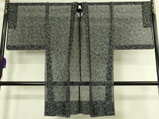 平和屋本店∞極上　長羽織　オーガンジー　スリーシーズン　春夏秋　塵除け　刺繍　レース　花菱　黒地　逸品　DZAB7516kh6