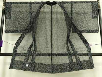 平和屋本店∞極上　長羽織　オーガンジー　スリーシーズン　春夏秋　塵除け　刺繍　レース　花菱　黒地　逸品　DZAB7516kh6