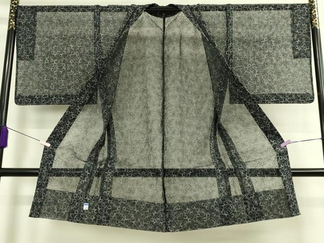 平和屋本店∞極上　長羽織　オーガンジー　スリーシーズン　春夏秋　塵除け　刺繍　レース　花菱　黒地　逸品　DZAB7516kh6