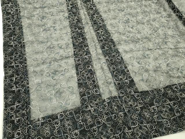 平和屋本店∞極上　長羽織　オーガンジー　スリーシーズン　春夏秋　塵除け　刺繍　レース　花菱　黒地　逸品　DZAB7516kh6