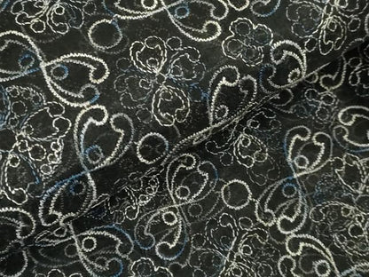 平和屋本店∞極上　長羽織　オーガンジー　スリーシーズン　春夏秋　塵除け　刺繍　レース　花菱　黒地　逸品　DZAB7516kh6