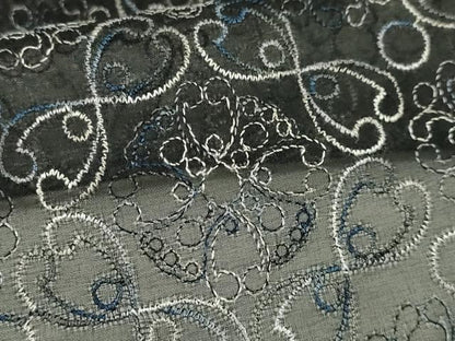 平和屋本店∞極上　長羽織　オーガンジー　スリーシーズン　春夏秋　塵除け　刺繍　レース　花菱　黒地　逸品　DZAB7516kh6