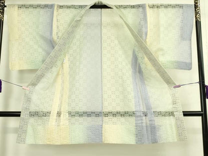 平和屋本店∞極上　近江屋藤兵衛　長羽織　オーガンジー　スリーシーズン　春夏秋　塵除け　吊り染ボカシ　市松 証紙付き 逸品 DZAB7520kh6
