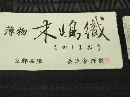 平和屋着物∞極上 京都・西陣 織元ブランド 泰流舎 道中着 木嶋織 スリーシーズン 春夏秋 塵除け ロング丈 黒地 証紙付き 逸品 DZAB7523kh6