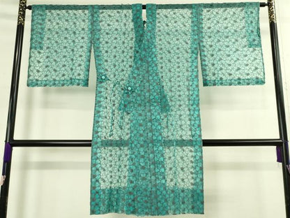 平和屋本店∞極上　道中着　オーガンジー　スリーシーズン　春夏秋　塵除け　ロング丈　刺繍　花尽くし　逸品　DZAB7529kh6