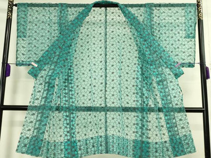 平和屋本店∞極上　道中着　オーガンジー　スリーシーズン　春夏秋　塵除け　ロング丈　刺繍　花尽くし　逸品　DZAB7529kh6