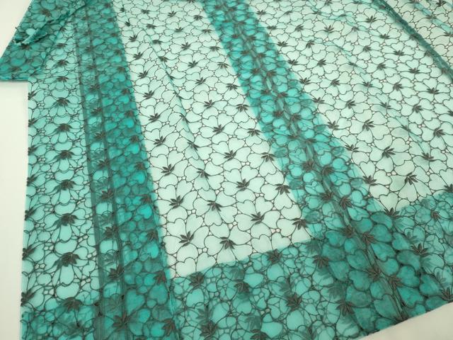 平和屋本店∞極上　道中着　オーガンジー　スリーシーズン　春夏秋　塵除け　ロング丈　刺繍　花尽くし　逸品　DZAB7529kh6