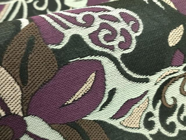 平和屋本店●極上　染色作家　斉藤三才　両面　六通柄袋帯　草花文　三才鳥　黒地　銀糸　逸品　未使用　DZAB7531kh6
