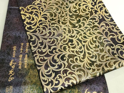 平和屋本店●極上　金彩友禅　卓越技能者・名工・和田光正　太鼓柄袋帯　唐草文　金彩　引箔　逸品　DZAB7543kh6