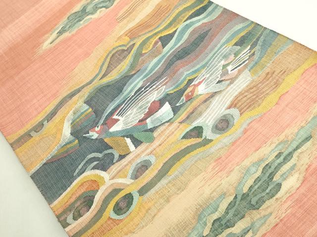 平和屋本店●極上　手織綴れ　山鹿清華　太鼓柄袋帯　トビウオ　金糸　逸品　DZAB7545kh6