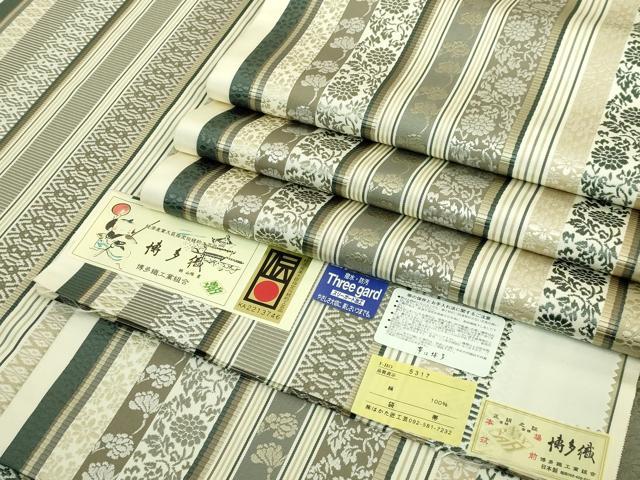 平和屋本店●極上　本場筑前博多織　両面　全通柄袋帯　手織：織匠　中島英子　花間道　献上　はかた匠工芸　証紙付き　逸品　DZAB7548kh6