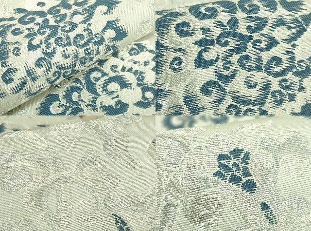 平和屋着物●極上　両方向　両面　全通柄袋帯　菱華紋　舞花図　献上流水文様　銀糸　廣部商事　反端付き　逸品　DZAB7551kh6