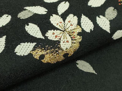 平和屋本店●極上　織楽浅野　太鼓柄袋帯　唐織　雪輪舞桜　黒地　金銀糸　逸品　未使用　DZAB7553kh6