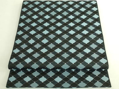 平和屋着物●極上　本場筑前博多織　八寸名古屋帯　網目文　黒地　逸品　DZAB7555kh6