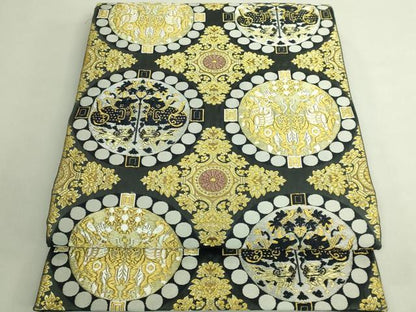 平和屋本店●極上　皇室・伊勢神宮御用　御御帯　山口美術織物　山口弘躬　太鼓柄袋帯　唐織　連珠華文　金銀糸　逸品　DZAB7558kh6