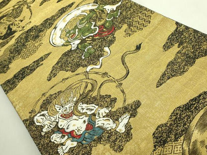 平和屋着物●極上　西陣　大光謹製　太鼓柄袋帯　風神雷神　金銀糸　証紙付き　逸品　未使用　DZAB7560kh6