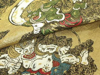 平和屋着物●極上　西陣　大光謹製　太鼓柄袋帯　風神雷神　金銀糸　証紙付き　逸品　未使用　DZAB7560kh6