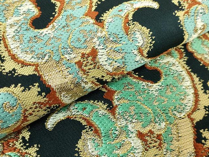 平和屋本店●極上　龍村美術織物　たつむら　六通柄袋帯　唐織　彩絵青龍錦　金糸　鉄紺色地　反端付き　逸品　DZAB7563kh6