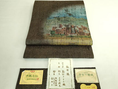 平和屋着物●極上　西陣　都謹製　太鼓柄袋帯　紙布織　手おり櫛織　箆引き織　上代90万　証紙・反端付き　逸品　DZAB7565kh6