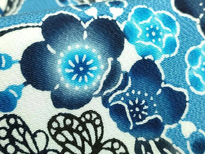 平和屋本店●最高級　城間栄順　本場琉球紅型　九寸名古屋帯　藍型　花丸文　鬼しぼ縮緬　松岡姫　伊と幸　反端付き　逸品　DZAB7567kh6