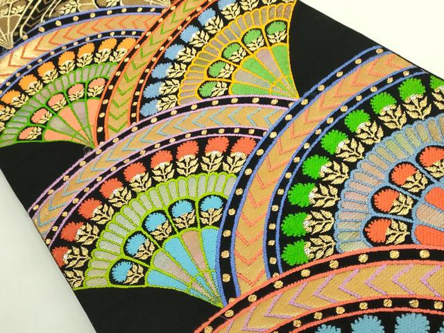 平和屋本店●極上　龍村美術織物　たつむら　六通柄　本袋帯　唐織　賀扇錦　黒地　金銀糸　逸品　DZAB7570kh6