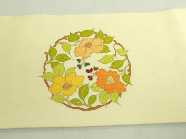 平和屋本店●極上　銀座　志ま亀　塩瀬　九寸名古屋帯　花丸文　金彩　たとう紙付き　逸品　DZAB7573kh6