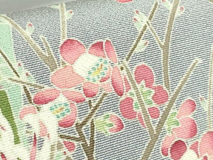 平和屋本店●極上　本加賀友禅作家　宮野勇造　九寸名古屋帯　生花　灰青色地　逸品　DZAB7577kh6