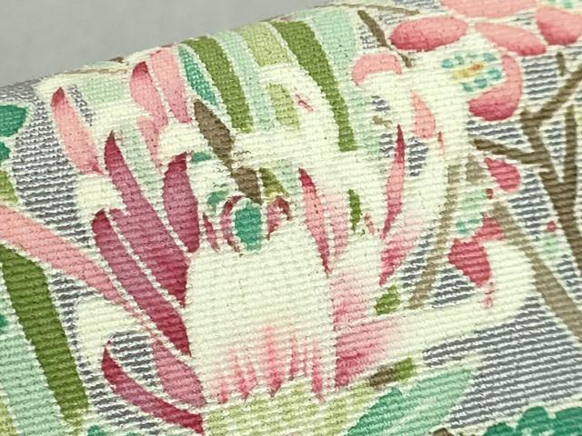 平和屋本店●極上　本加賀友禅作家　宮野勇造　九寸名古屋帯　生花　灰青色地　逸品　DZAB7577kh6