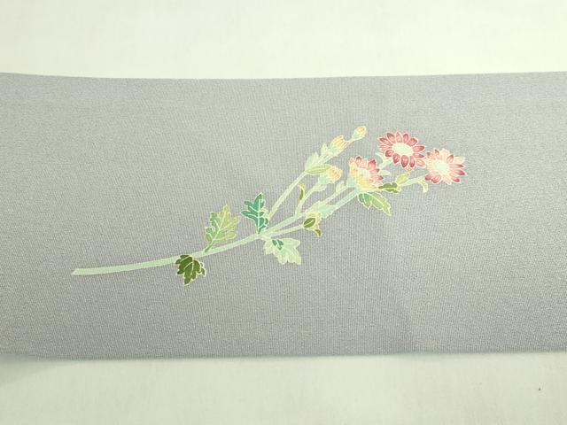 平和屋本店●極上　本加賀友禅作家　宮野勇造　九寸名古屋帯　生花　灰青色地　逸品　DZAB7577kh6