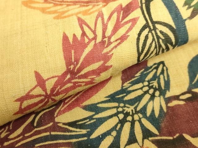 平和屋本店＊極上　夏物　芭蕉布　手積み芭蕉糸100％　本場琉球紅型　九寸名古屋帯　枝花文　逸品　DZAB7596kh6