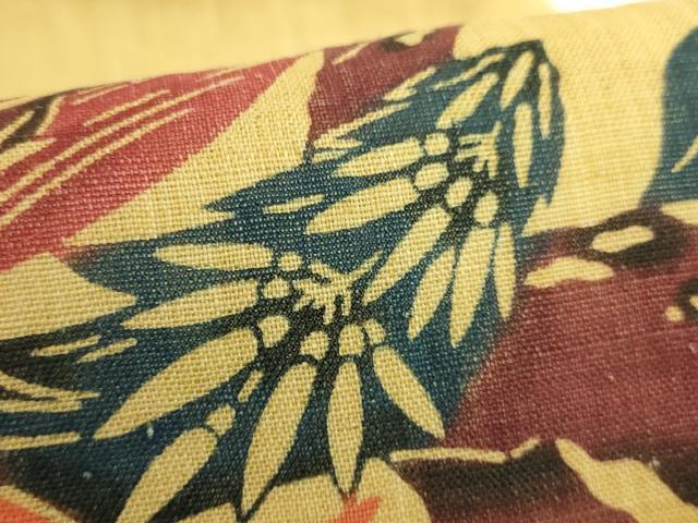平和屋本店＊極上　夏物　芭蕉布　手積み芭蕉糸100％　本場琉球紅型　九寸名古屋帯　枝花文　逸品　DZAB7596kh6