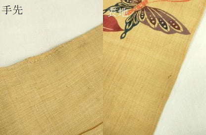 平和屋本店＊極上　夏物　芭蕉布　手積み芭蕉糸100％　本場琉球紅型　九寸名古屋帯　枝花文　逸品　DZAB7596kh6