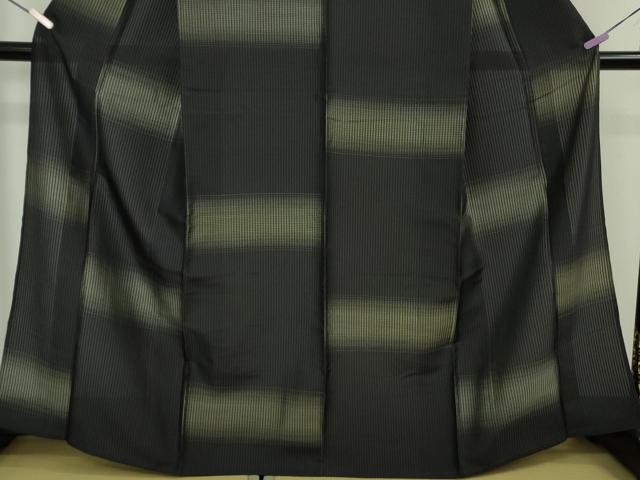 平和屋着物＊極上　夏物　西陣　夏お召　手織　横段文　黒地　証紙付き　逸品　DZAB7603kh6