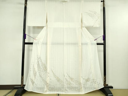 平和屋本店＊極上　夏物　訪問着　総刺繍　変わり絽　縦絽　小花文　鳥の子色地　金糸　逸品　DZAB7604kh6